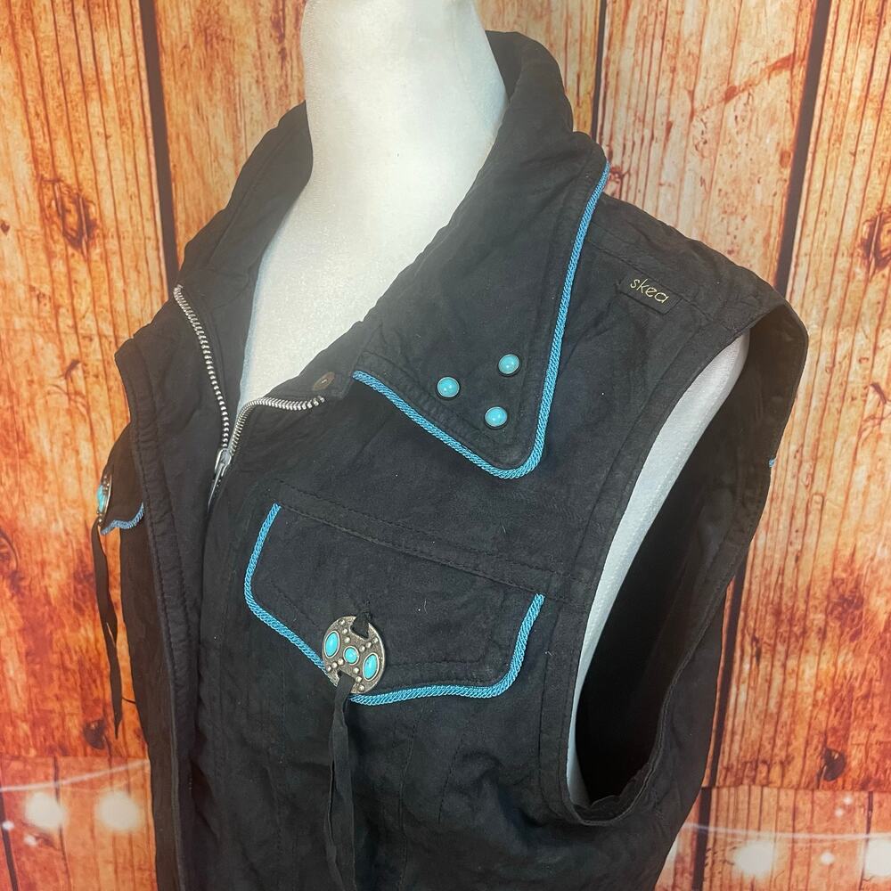 Skea Paris Vail vintage black/teal women's native vest size 10 Made in USA